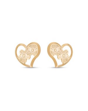 Brinco Coracao 13mm Vazado c/ Flores Diamantadas - 00 - 14mm x 12mm - 1.48gr