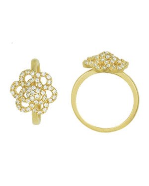 Anel Fundido c/ Flor Vaz Pequena de Zirconia - 00 - 1mm x 1mm - 3.53gr