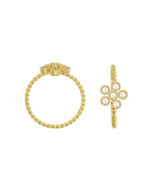 Anel Fundicao - 6 Zirconia - Aberto Aro Torcido c/ Flor - 00 - 1mm x 1mm - 1.11gr
