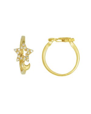 Anel Fundicao - 15 Zirconia - Aberto c/ Lua Lisa e Estrela - 00 - 1mm x 1mm - 2.14gr