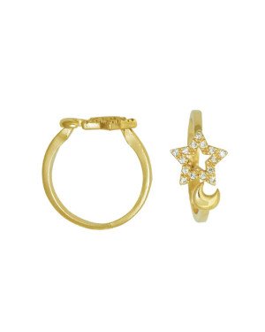 Anel Fundicao - 15 Zirconia - Aberto c/ Lua Lisa e Estrela  - 00 - 1mm x 1mm - 2.12gr