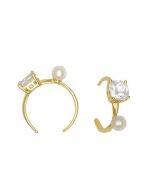 Anel Fundicao - 1 Zirconia - Aro Aberto c/ Quadrado e Perola - 00 - 1mm x 1mm - 1.65gr