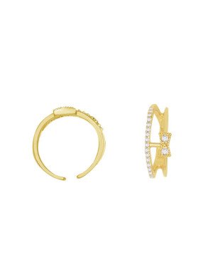 Anel Fundido De Falange - 19 Zirconia -Aro Aberto c/ 1 Fileira de Pedras e 1 Laco  - 00 - 1mm x 1mm - 1.19gr