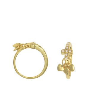 Anel Fundicao - 9 Zirconia - Cruz c/ 3 Coracoes Mini - 00 - 1mm x 1mm - 2.11gr