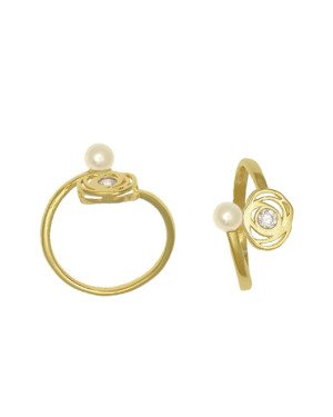 Anel Fundicao - 1 Zirconia - Aro Aberto Flor c/ Perola - 00 - 1mm x 1mm - 1.81gr