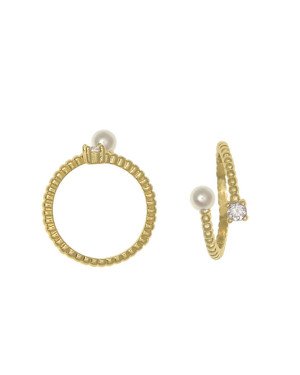 Anel Fundicao - 1 Zirconia - Aro Aberto c/ Perola - 00 - 1mm x 1mm - 1.38gr
