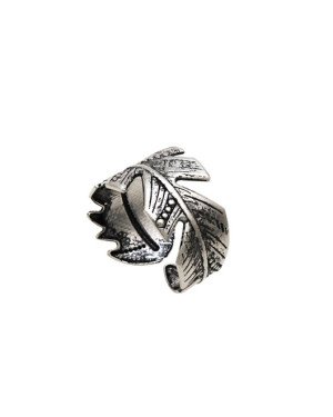 Anel Ag (Envelhecido) Aro Regular  Folha Estampada  - G1 - 1mm x 1mm - 3.67gr