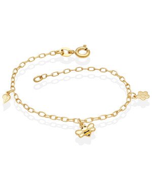 Pulseira Cadeado c/ 1 Folha 1 Flor Reta 1 Abelha p/ Resina - CS - 12mm x 200mm - 1.65gr