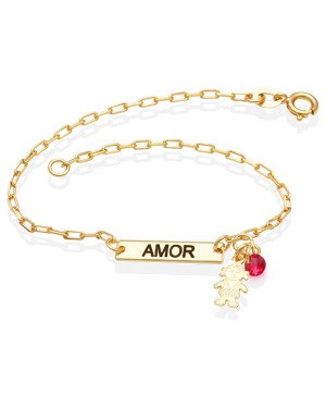 Pulseira p/ Placa Amor (Resina Preta) 1 Menina 1 Pedra Pink - CS - 18mm x 200mm - 2.06gr