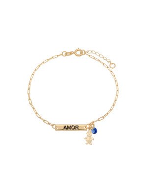 Pulseira Placa Amor (Resina Preta)  1 Menino 1 Pedra Montana  - CS - 18mm x 200mm - 1.94gr