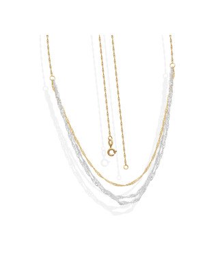 Gargantilha Tres Fio Cingapura Dois Branco Um Amarelo - CE - 4mm x 400mm - 2.87gr