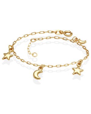 Pulseira Duas Luas e Duas Estrelas Duplas - CE - 10mm x 140mm - 1.60gr