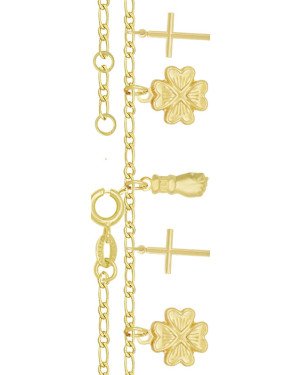 Tornozeleira com Tres Trevos Duas Cruz Duas Figa - CE - 11mm x 260mm - 3.80gr