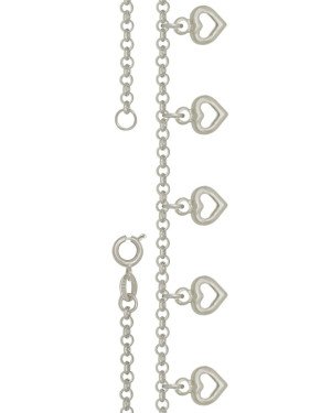 Pulseira com Cinco Coracoes Pequenos Duplos Vazados - G3 - 6mm x 180mm - 2.29gr
