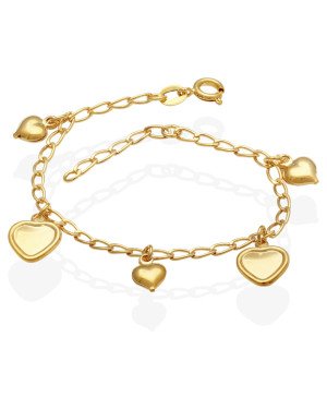Pulseira com Tres Coracoes ABS e Dois Coracao Liso - CE - 15mm x 140mm - 2.64gr