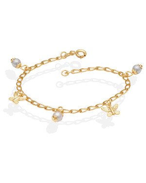 Pulseira com Duas Borboletas Tres Perolas com Alongador - CE - 13mm x 160mm - 2.53gr