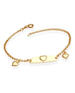 Pulseira c/ Chapa Coracao c/ 2 Coracao Duplo c/ Alongador 2cm - CE - 5mm x 160mm - 2.72gr