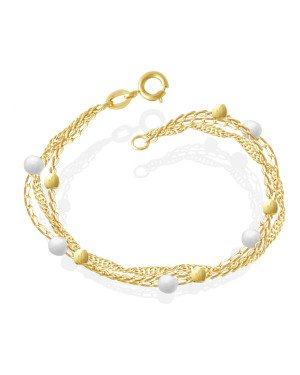 Pulseira Tripla c/ Bolinha 3mm /Cingapura/ Perola 3mm   - CS - 1mm x 220mm - 2.34gr