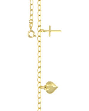 Pulseira c/ 2 Ancora 1 Cruz 2 Coracao Duplo - CE - 15mm x 180mm - 3.10gr