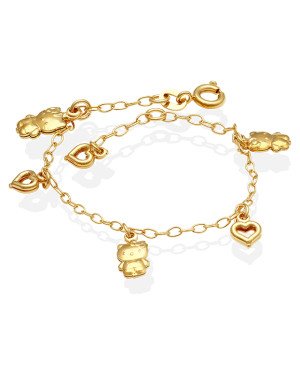 Pulseira c/ 3 Hello Gato Duplo 3 Coracoes  Vaz Duplo  - CE - 14mm x 160mm - 2.62gr