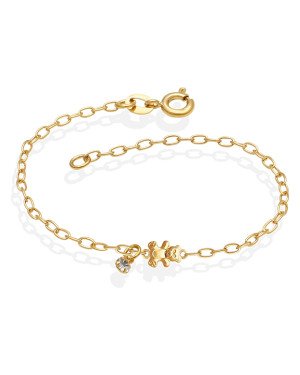 Pulseira c/ Urso Duplo e Pedra - CE - 8mm x 140mm - 1.25gr