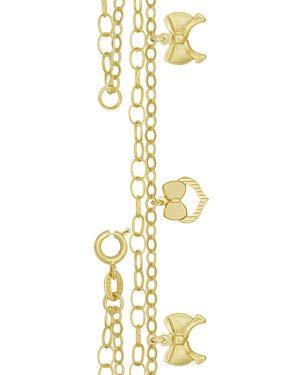 Pulseira Dupla c/ 2 Laco Ret. e 1 Coracao Vaz c/ Laco Ret. - CE - 1mm x 180mm - 3.60gr