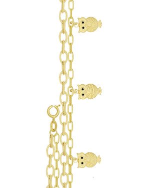 Pulseira Dupla c/ 3 Coruja Pena Estampada c/ Resina - CE - 1mm x 180mm - 5.10gr
