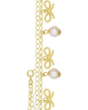 Pulseira Dupla c/ 3 Laco Vaz e 2 Perola 7mm - CE - 16mm x 180mm - 3.74gr