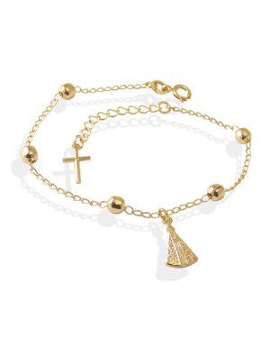 Pulseira Bolinha c/N.S.Aparecida c/Along.3cm c/Cruz - CN - 8mm x 230mm - 2.70gr