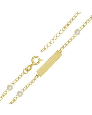 Pulseira Chapa Lisa c/ 4 Perola 4mm c/ Along. 2cm  - CS - 4mm x 140mm - 1.40gr