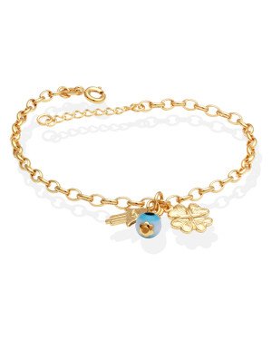Pulseira cacho/ 1 Mao de Fatima/Trevo/Olho Grego c/ Along.3cm - CE - 10mm x 210mm - 3.80gr