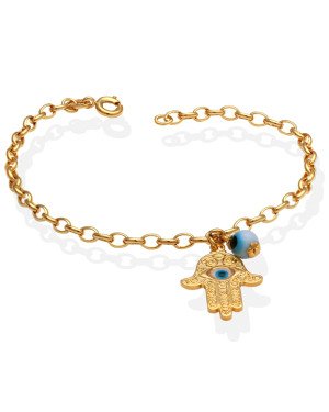 Pulseira c/ Mao de Fatima (Resina)  e Olho Grego 6mm  - CE - 16mm x 180mm - 3.50gr