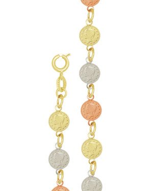 Pulseira c/ 13 Moeda Lira 7mm (3 Ouro) - CE - 7mm x 180mm - 4.80gr