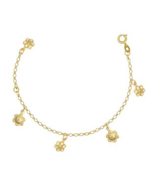 Pulseira c/ 5 Florzinha Estampada e Alongador 2cm - CE - 7mm x 175mm - 2.08gr