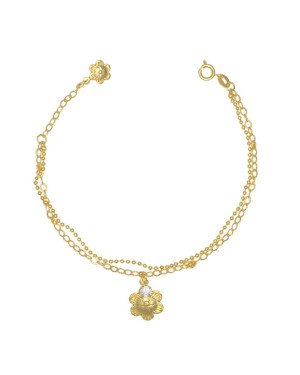Tornozeleira Dupla c/ 2 Flores 1 Strass c/ Alongador - CE - 18mm x 260mm - 3.63gr