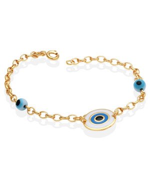 Pulseira Olho Grego c/ Resina (Branco/Azul) 2 Olho Grego 6mm - CE - 15mm x 180mm - 4.00gr