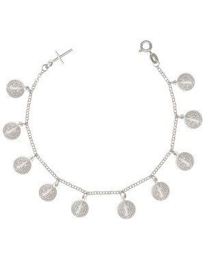 Pulseira AG Berloque c/ 10 Sao Bento 9mm c/ 1 Cruz - G3 - 9mm x 210mm - 8.09gr