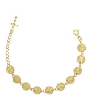 Pulseira c/ 10 Sao Bento 8,5 (Corrente 5cm) c/ 1 Cruz - CE - 9mm x 21mm - 5.90gr