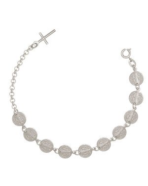 Pulseira AG c/ 10 Sao Bento 8,5 (Corrente 5cm) c/ 1 Cruz - G3 - 9mm x 21mm - 6.85gr