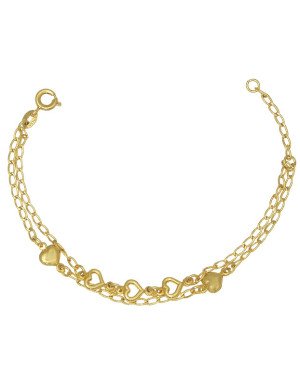 Pulseira Dupla c/ 3 Coracoes Vazado e 2 Cheio Along 2cm - CE - 8mm x 160mm - 2.65gr