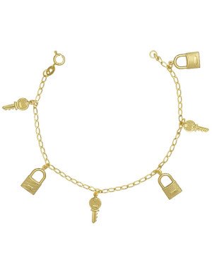 Pulseira 18cm c/ 3 Chaves 3 Cadeados - CE - 19mm x 180mm - 3.90gr