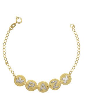 Pulseira PAZ c/ 2 Espirito Santo c/ Rodio - CE - 11mm x 180mm - 3.90gr