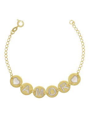 Pulseira AMOR c/ 2 Coracoes c/ Rodio - CE - 11mm x 180mm - 4.50gr
