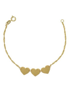 Pulseira Cingapura 3 Coracoes 12mm (Liso Sem Rodio) - CE - 10mm x 180mm - 1.80gr