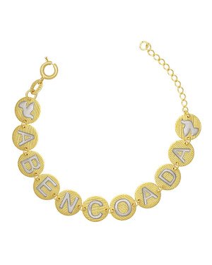 Pulseira Abencoada c/ 2 Espirito Santo c/ Rodio - CE - 11mm x 180mm - 7.10gr