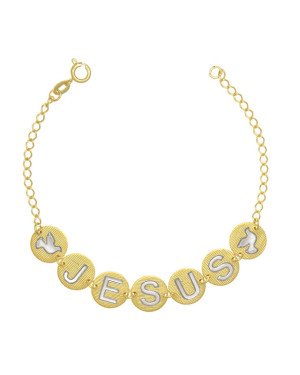 Pulseira  Jesus c/ 2 Espirito Santo c/ Rodio - CE - 11mm x 180mm - 5.40gr