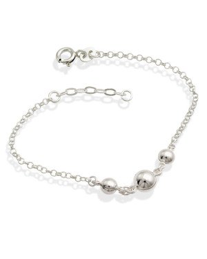 Pulseira AG c/ 2 Bolas 6mm 1 Bola 8mm c/ 2cm Alongador - G3 - 8mm x 200mm - 3.10gr