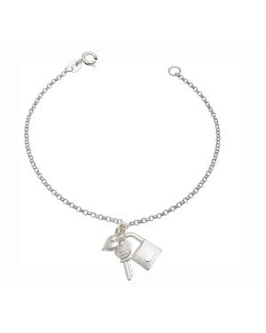Pulseira AG c/ Cadeado Chave e Coracao Duplo - G3 - 8mm x 180mm - 2.55gr