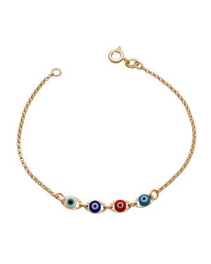 Pulseira c/ 4 Olho Grego Colorido  - CS - 4mm x 180mm - 1.30gr