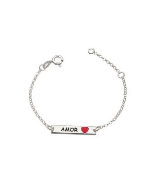 Pulseira AG Placa Est. Amor e Coracao  (Resina) c/ Along - G5 - 4mm x 140mm - 1.55gr